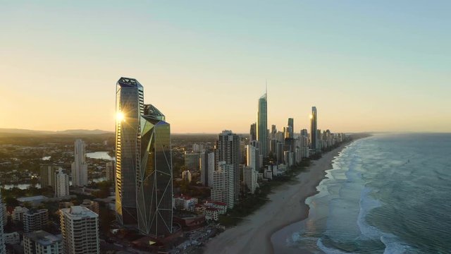 Sunset over the amazing Gold Coast skyline looking from the South