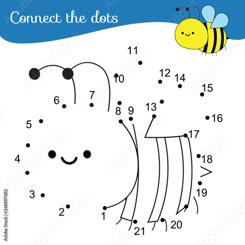 Connect The Dots Dot To Dot By Numbers Activity For Kids And Toddlers Children Educational Game Cartoon Bee Wall Mural Ksuklein