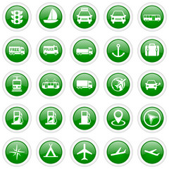 Transportation vector icons, green round glossy pushbuttons in eps 10