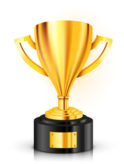 Realistic Golden Trophy with text place. Vector