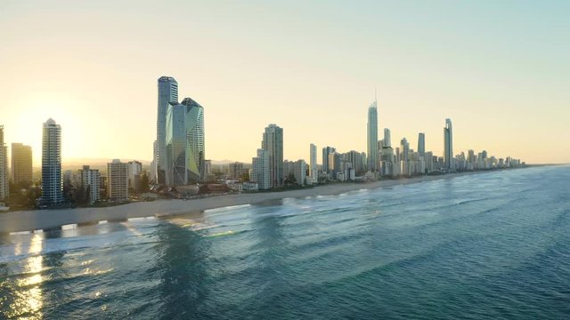 Sunset over the amazing Gold Coast skyline looking from the South