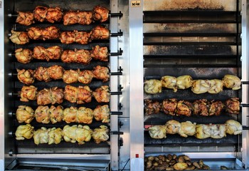 Juicy chicken roasted on the spit