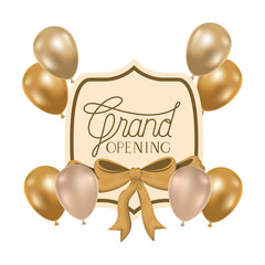 frame and helium balloons with label grand opening