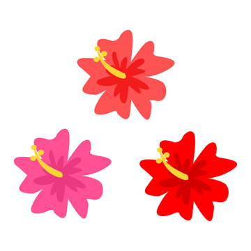 Hibiscus Vector Icon On A White Background. Hawaiian Flowers Illustration Isolated On White. Tropical Flowers Realistic Style Design, Designed For Web And App. Eps 10.