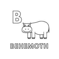 Vector Cute Cartoon Animals Alphabet. Behemoth Coloring Pages