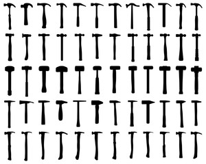 Black silhouettes of different hammer  on a white background - obrazy, fototapety, plakaty