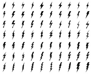 Fototapeta Black icons  of thunder and flash  lighting on a white background obraz