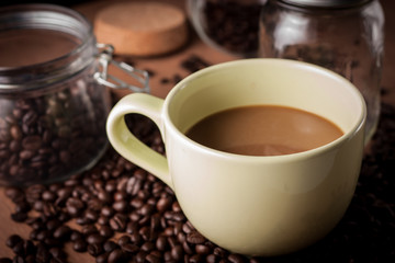image of coffee cup on wood background