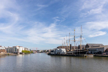 BRISTOL, UK - MAY 13 : View of the SS Great Britain in dry dock in Bristol on May 13, 2019. Unidentified people
