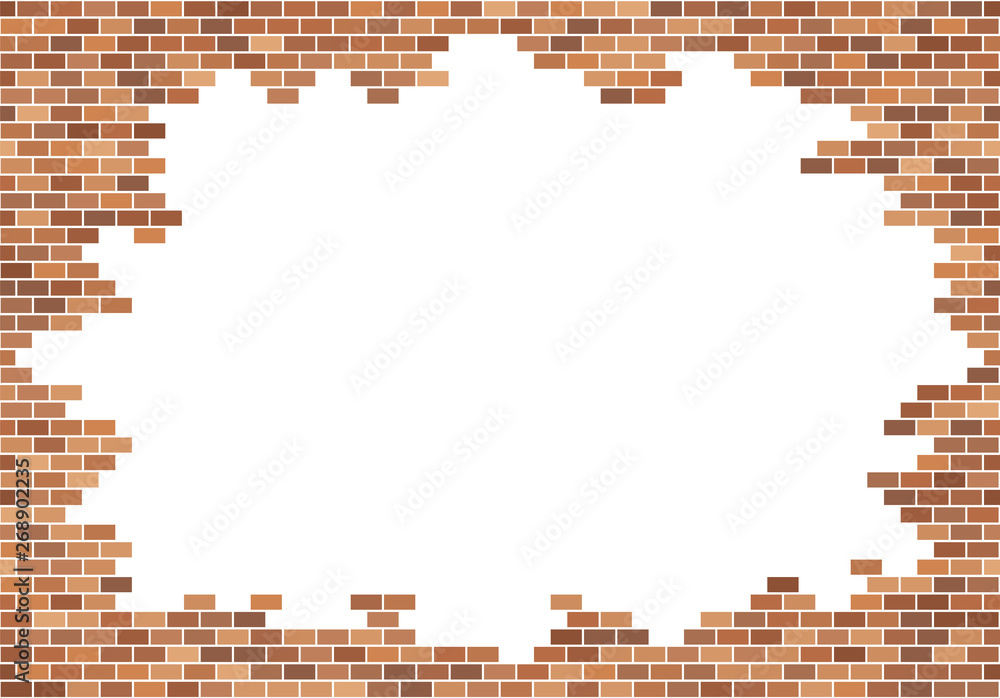 Poster old brick wall background. red bricks texture. frame border vector. copy space template.