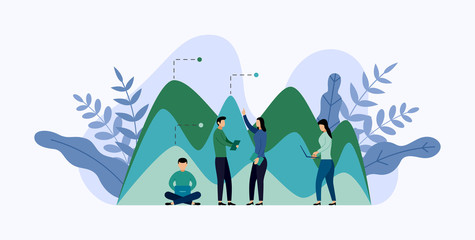 Business and data analysis with characters, business concept vector illustration