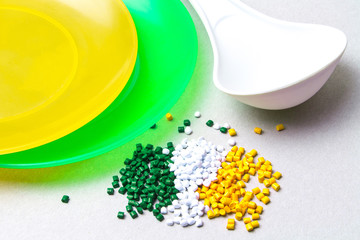 Plastic granules and disposable tableware made of polyethylene, polypropylene. BPA FREE
