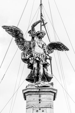 Bronze statue of Michael the Archangel on the top of the Castel Sant'Angelo, Rome, Italy