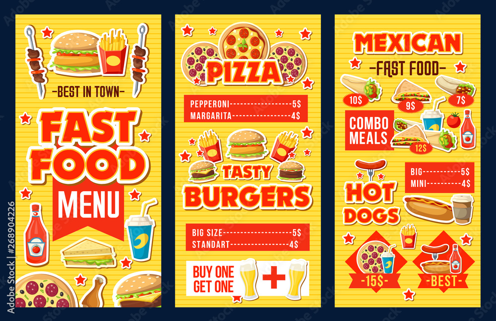 Canvas Prints fast food burgers, pizza and hot dogs menu dollar