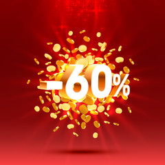 Podium action with share discount percentage 60. Vector