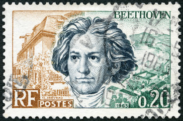 FRANCE - 1963: shows Ludwig van Beethoven (1770-1827), Birthplace at Bonn and Rhine