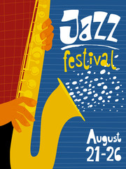 Vector jJazz concert invitation or advertisement with sax musician. 