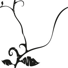 Vector black seamless print pattern black stylish branch with leaves white background