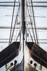 Bow of a historic sailing ship with iron hull - New York City, NY