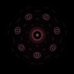 Circle Star - Abstract Illustration / Fractal Flame. Features central circle and star surrounded by seven pairs of overlapping circles. Has seven-fold rotational symmetry.