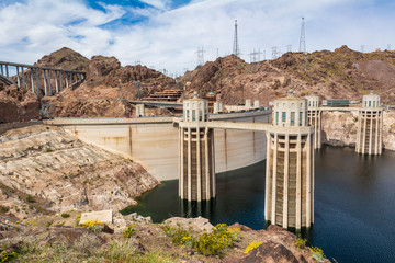 Intake towers of the Hoover Dam between Arizona and Nevada, USA