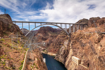 Mike O'Callaghan - Pat Tillman Memorial Bridge connecting Arizona and Nevada over Colorado River, next to Hoover Dam. USA