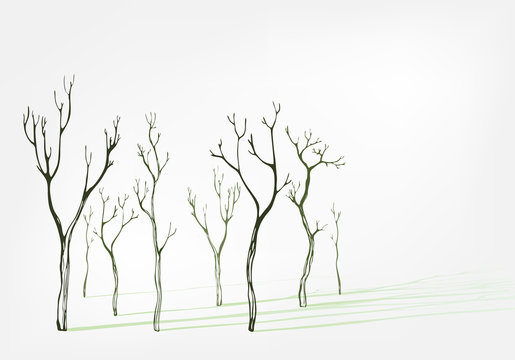 bare trees stylish vector background set shadow