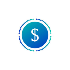 Coin with dollar sign and dots around, simple icon on white background. Vector illustration.