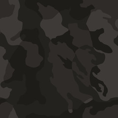 Modern camo texture style background. Camouflage black, dark gray and cray colours seamless pattern.