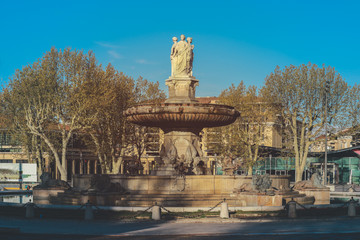 Fontain de la Rotonde with three sculptures of female figures presenting Justice in Aix-en-Provence in France