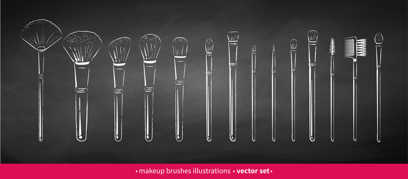 Chalk drawn vector set of makeup brushes