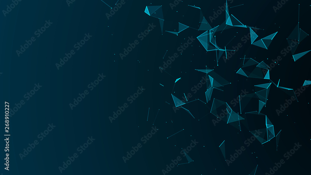 Poster Abstract digital background. Cosmic particles. The effect of plexus. Big data visualization. 3d rendering