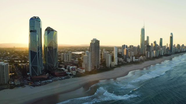 Sunset over the amazing Gold Coast skyline looking from the South