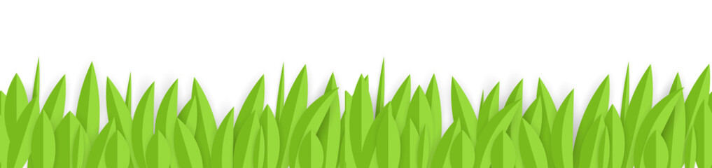 Green paper grass horizontal seamless border design. Vector Illustration