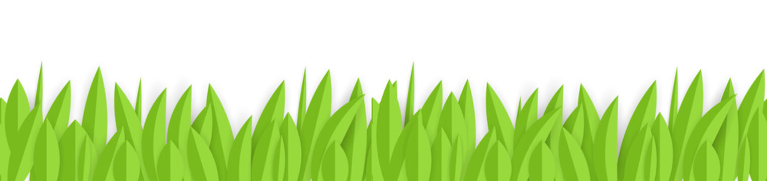 Green paper grass horizontal seamless border design. Vector Illustration