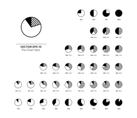 Pie Chart Vector Circle Diagram Infographic Flat Black Set