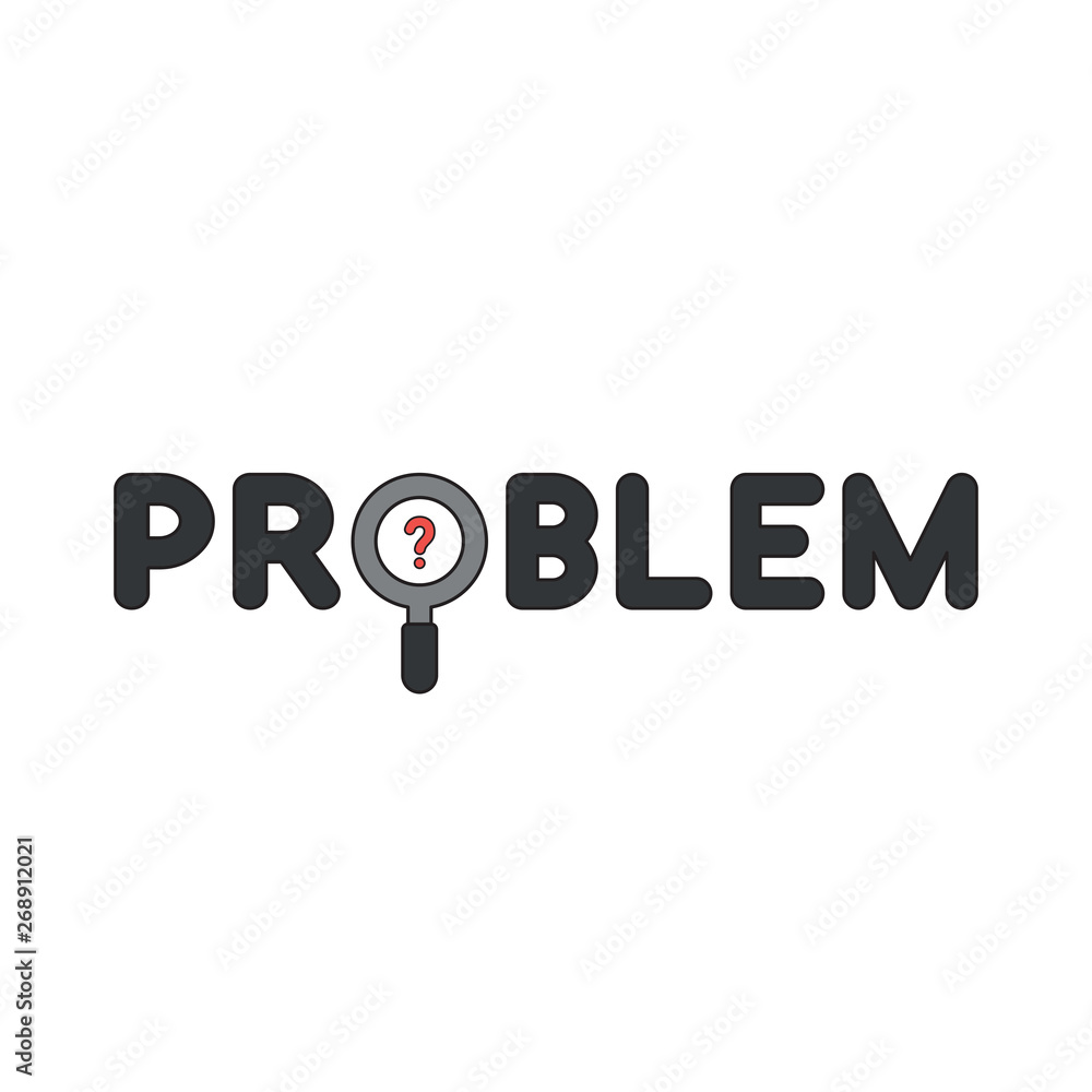 Aufkleber vector icon concept of problem word with magnifier and question mark.