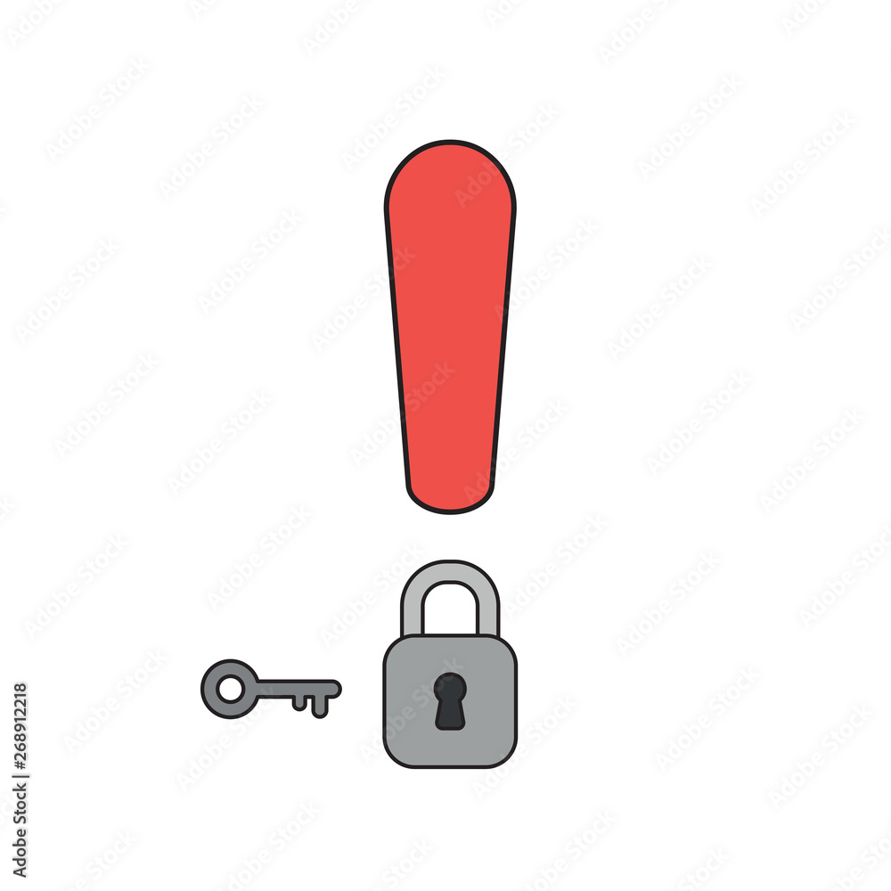 Poster vector icon concept of exclamation mark wit closed padlock and key.