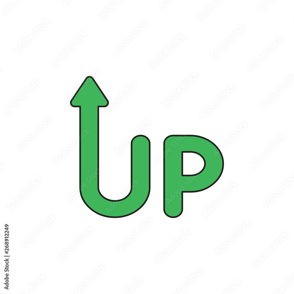 Poster vector icon concept of up word with arrow moving up.