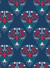 christmas vector damask pattern seamless dark blue