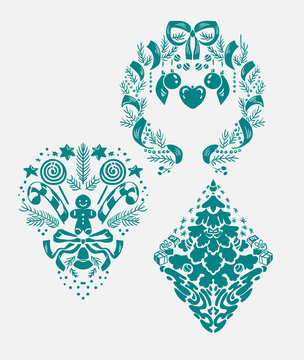 Christmas Vector Damask Pattern Design Element Decoration Card