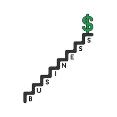 Vector icon concept of dollar on top of business stairs.