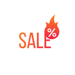 Hot Sale flame and percent sign label, sticker. special offer, big sale, discount percent off. Vector illustration isolated on white background