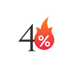 40 percent off with the flame, burning sticker, label or icon. Hot Sale flame and percent sign label, sticker. special offer, big sale, discount percent off. 