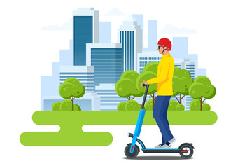 Electric Scooter on the road. Electric scooter transportation you can rent for a quick ride. Eco city transport. © Golden Sikorka