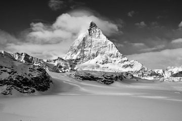 black and white contrast great view of Matterhorn mountain East wall 