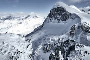 the summit of Breithorn with glaciers, snow and cliffs  , Alps, Switzerland, Europe