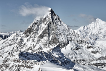 great view of Matterhorn East face from boarder between Italy and Switzerland 