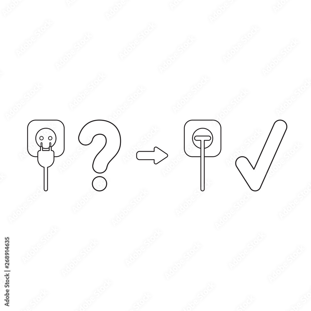 Poster vector icon concept of plugged into outlet with check mark and question mark.