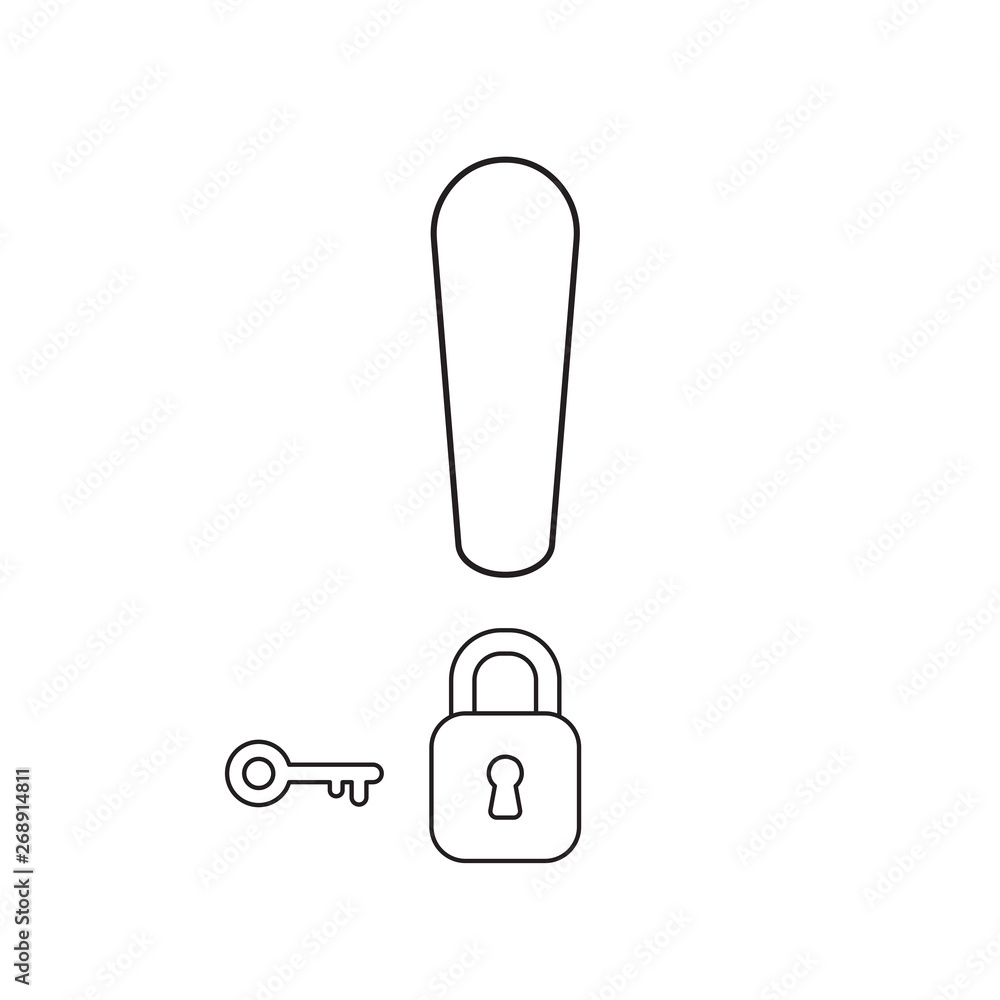 Poster vector icon concept of exclamation mark wit closed padlock and key.